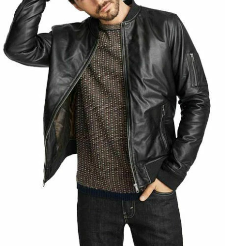 Giacca Da Biker Bomber Da Uomo Originale Vintage In Vera Pelle Nera