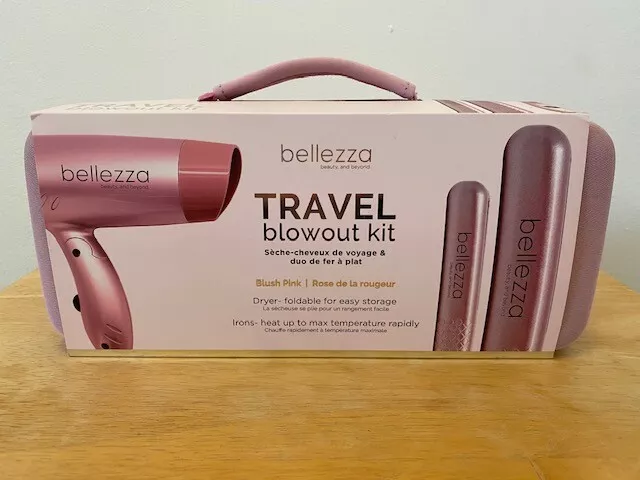 (NEW) BELLEZZA Travel Blowout Kit (includes blow dryer & 2 flat irons)  
