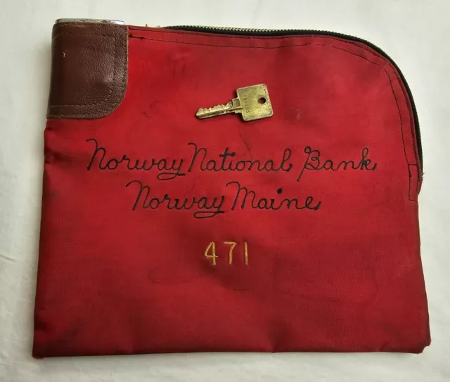 Vintage Rifkin Arco Lock 7 Safety Sac Canvas Bank Deposit Bag w/Key Norway Maine