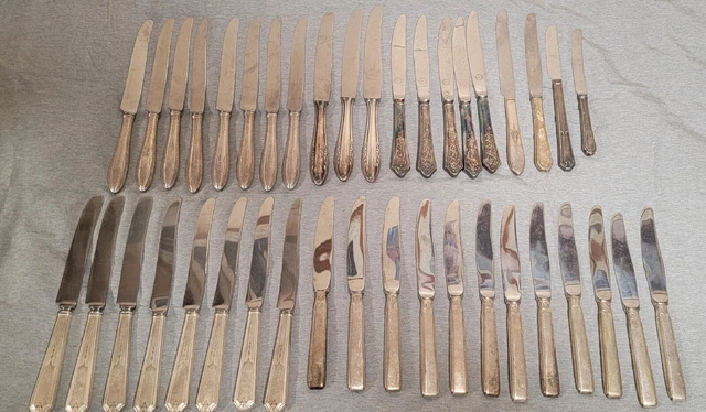 40 MIXED SILVER PLATED DINNER KNIVES-Junk Drawer-Lot #1