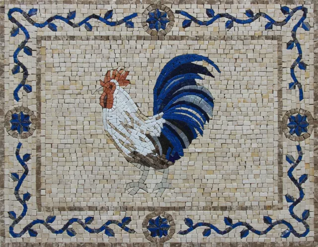 Mosaic Marble Colored Rooster ANIMAL Wall Design Art 28x22 Inches