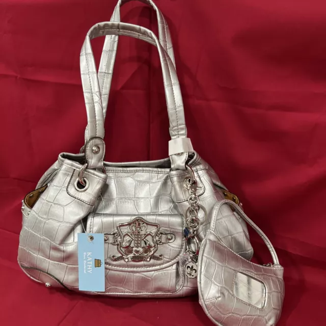 Kathy Van Zeeland Silver Shine Color Faux Leather Women’s Hand Bag & Coin Purse