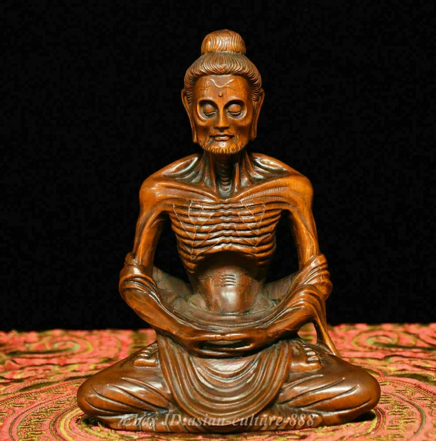 Chinese Buddhism Boxwood Wood Carved Skinny Arhat ascetic monk Buddha Statue