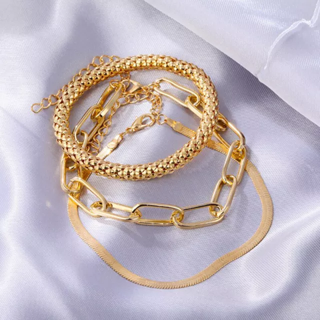 3PCS/Set Fashion Thick Chain Link Bracelets Bangles For Women Vint#km 3