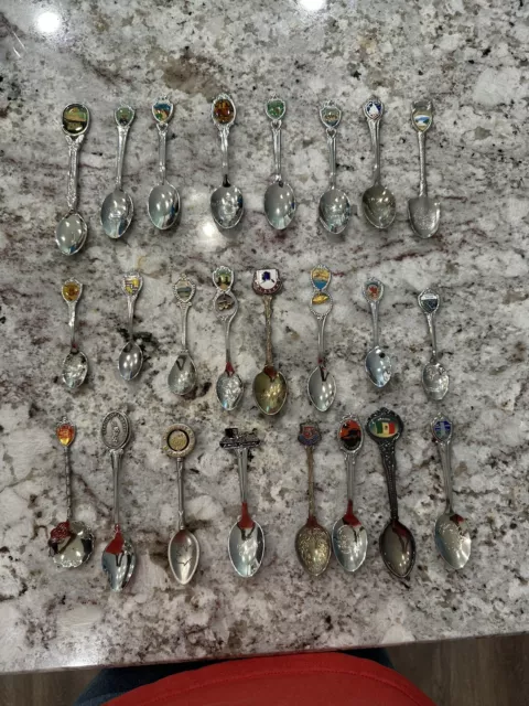 Lot of 24 Souvenir Collector Spoons from Various Places, States and Countries