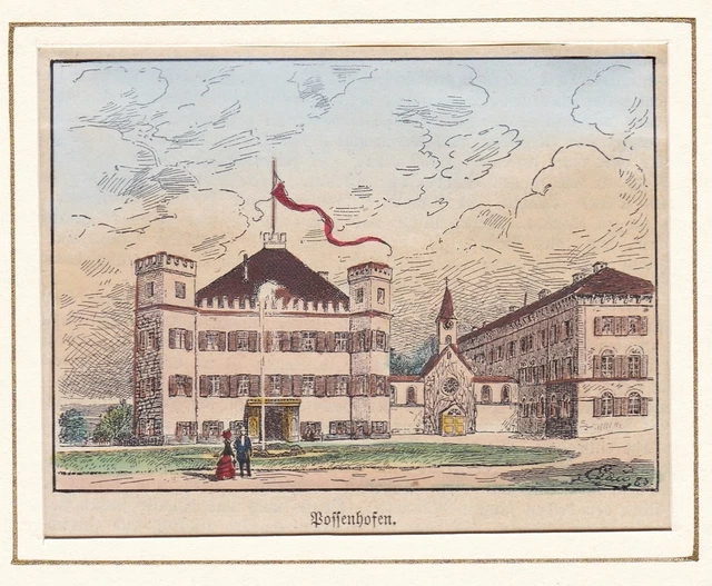 Schloss Possenhofen LK Starnberg Oberbayern Bayern Ansicht Holzstich 1880