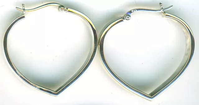 925 Sterling Silver Large Heart Shaped Hoop Earrings 30 x 32mm 1.1/4" x 1.1/8"