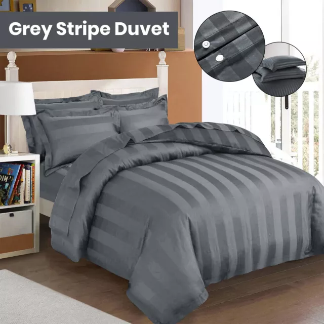 Grey Duvet Cover Quilt Covers Satin Stripe Bedding Set Single Double King Size