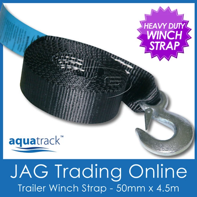 4.5M x 50mm AQUATRACK BOAT TRAILER WINCH WEBBING STRAP & SNAP HOOK