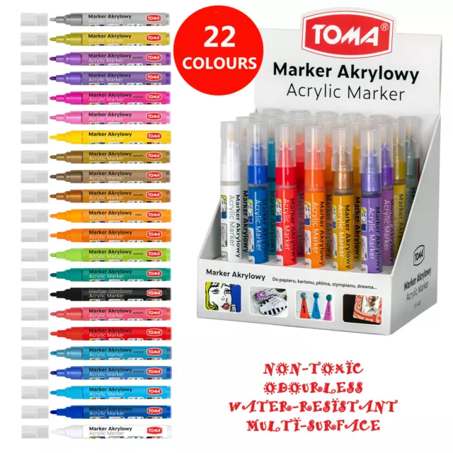 Acrylic Paint Marker Pens Permanent For Stone Leather Fabric Plastic 22 Colours