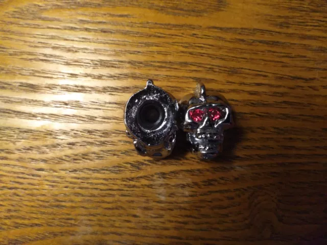 (2) Chrome Skull Heads / Guitar Knobs Red Jeweled Eyes 2