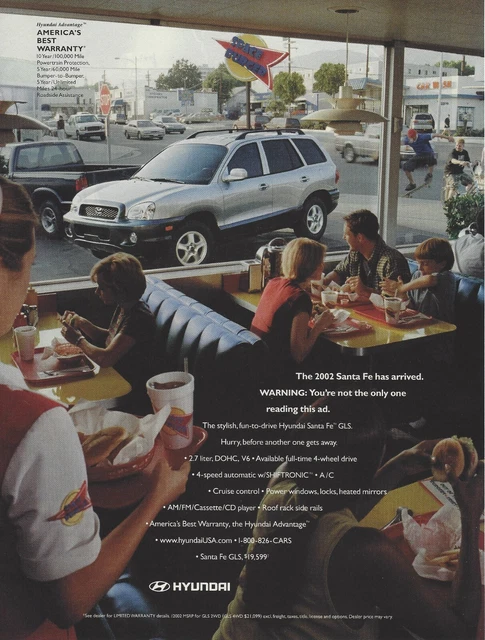 2002 Hyundai Santa Fe GLS Space Burger vintage Print Ad Advertisement