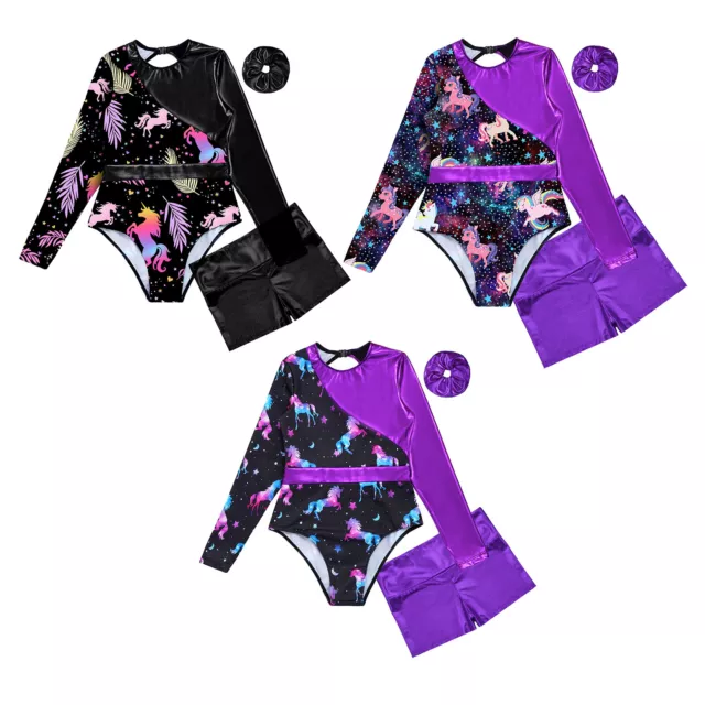 Child Girls Outfit Workout Tracksuit Active Dance Set Sports Dancewear Leotard