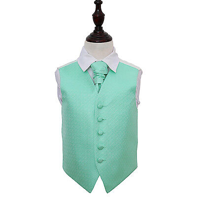 Mint Green Greek Key Patterned Boys Wedding Waistcoat & Cravat Set by DQT