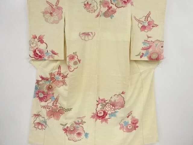 42070# Japanese Kimono / Antique Kimono / Embroidery / Kiku & Paulownia