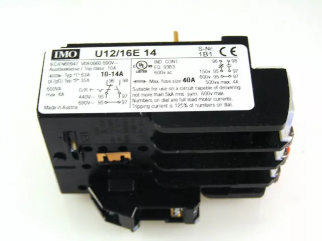 IMO U12/16E 14 Thermal Overload Relay Single Phase Protection 10-14A MBJ1-06