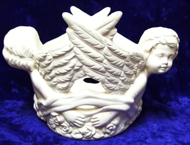 Ceramic Antique White Painted Small Cherub tealight Candle Holder