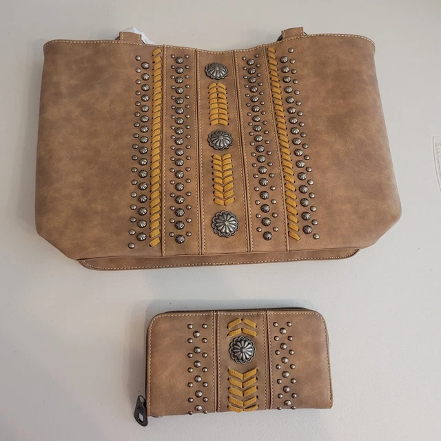 New Montana West Concealed Carry Purse CCW Shoulder Bag Wallet Set Brown