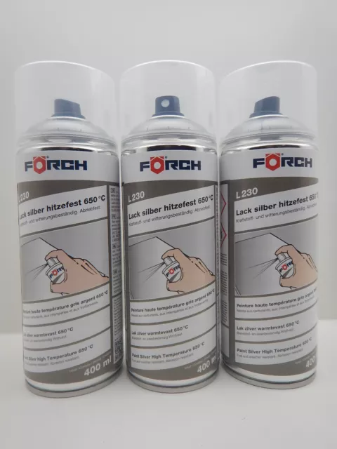 3x FÖRCH L230 SPRAY VERNICE ARGENTO RESISTENTE AL CALORE 650°C VERNICE 400ML