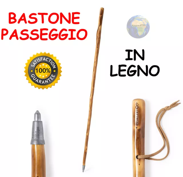 BASTONE da PASSEGGIO in LEGNO Punta METALLO per ANZIANI Appoggio FUNGHI Disabili