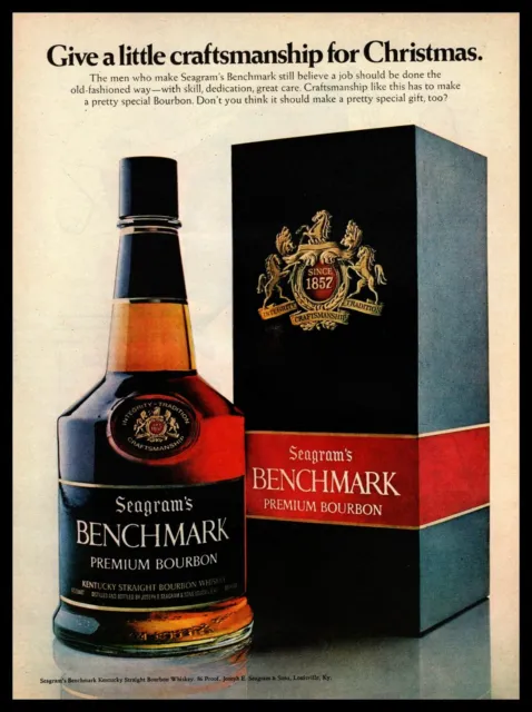 1970 Seagram's Benchmark Premium Bourbon Whiskey Christmas Gift Box Print Ad