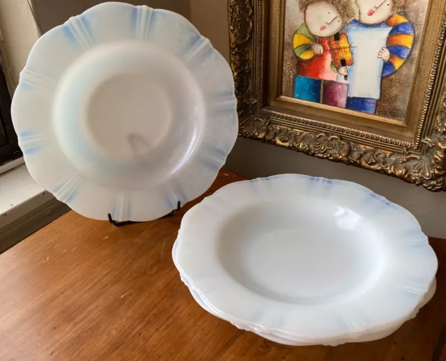 Four 4 MacBeth Evans Monax Translucent White AMERICAN SWEETHEART Flat Soup Bowls