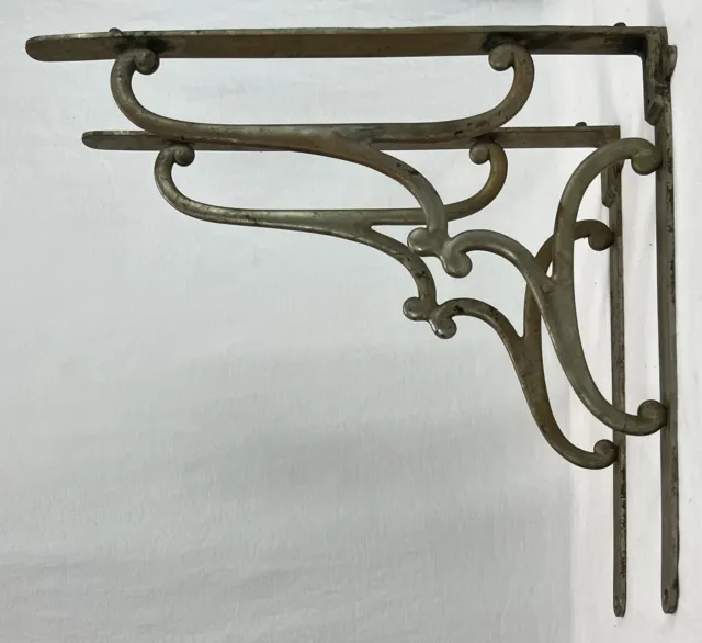 Pair Antique Vintage Nickel Plated Brass Sink Supports Shelf Brackets