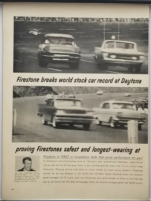 1959 Firestone Tires Daytona 500 Lee Petty Vintage Color Print Ad