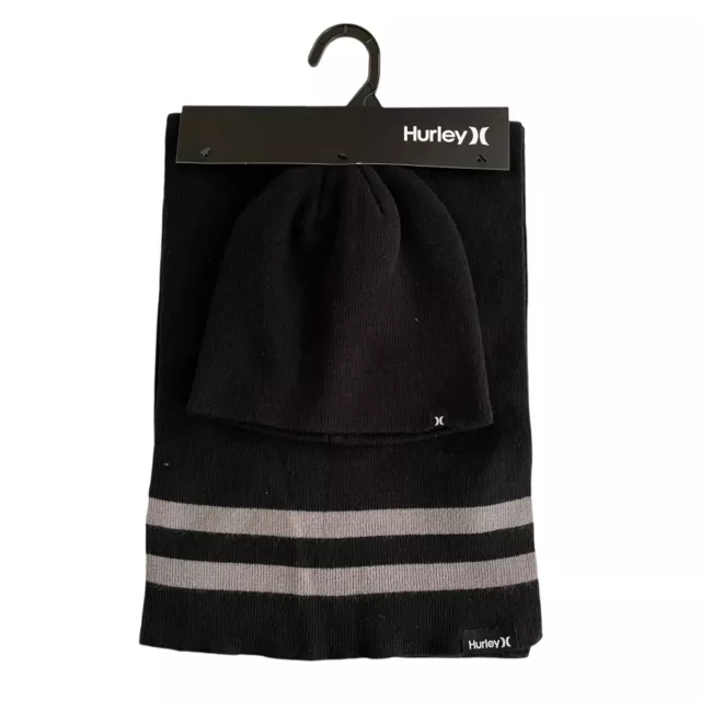 NWT Hurley New Yorker Beanie Scarf Set One Size Black