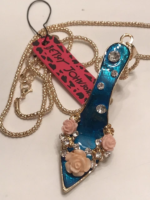 Betsey Johnson Shiny Flower Crystal High-Heeled Shoes Pendant Chain Necklace NWT