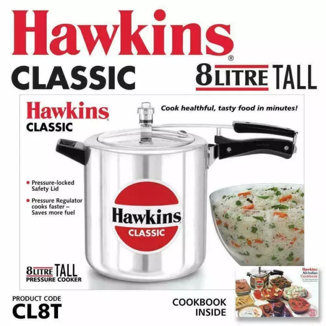 Hawkins Classic Improved Tall Aluminum Pressure Cookers 8 litres Silver