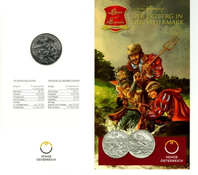 Österreich, Jahr 2010, 10 EURO, Der Erzberg i.d.Steiermark, Silber 925/1000,Hgh