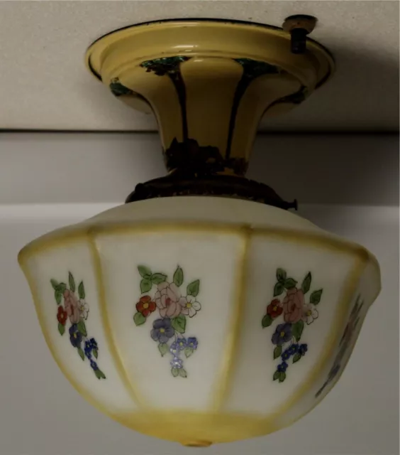 Vintage Original Lightolier Floral Shade+ Fixture Semi Flush Mount Ceiling Light