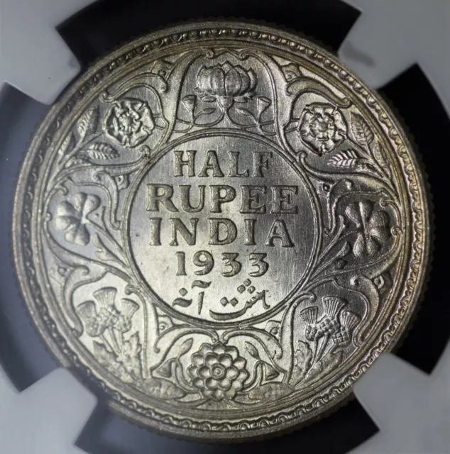 India British 1933(C) 1/2 Rupee NGC MS62 Certified