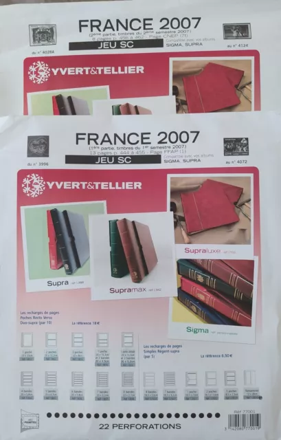 FRANCE YVERT ET TELLIER JEUX de FEUILLES NEUVES avec POCHETTES de 2007