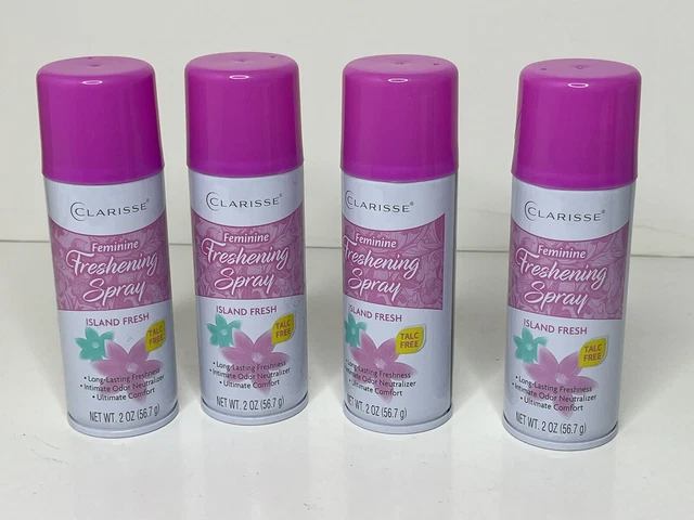 Spray refrescante femenino Clarisse isla fresco libre de talco 2 oz cada lote de 4