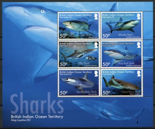 BIOT Marine Animals Stamps 2016 MNH Sharks Tiger Shark Pelagic Expedition 6v M/S