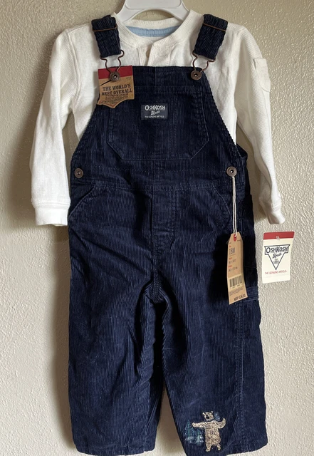 OshKosh B'Gosh Boys 18 Month Corduroy Bib Overall/Thermal Shirt Embroidered