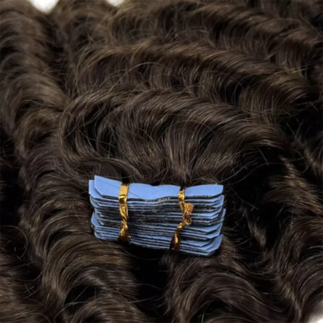 18"-22" Curly & Wavy Tape-in Remy Human Hair Extensions Invisible Full Head 20S