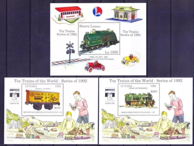 Lot of 3 MNH MS Toy Train, Railways, Children, Car, Transport