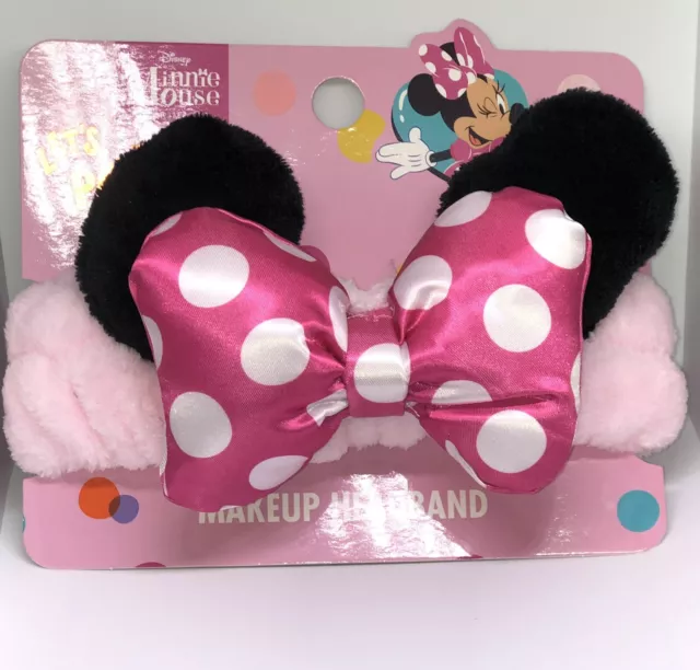 New Minnie Mouse Pink Fluffy Headband Make Up Disney Salon Pamper Hair Ears Bow