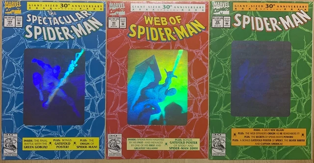 Lot 3x Spider-Man 2nd Print #90 #189 NM + #26 VF/NM Hologram Set :: Marvel 1992