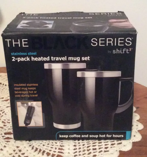 The Black Series By Shift 3 Stainless Steel 2 Pack Travel Mugs W/Adapter New
