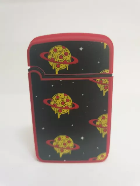 Windproof, Jet Flame lighter. ZENGAZ flip top, rubber soft touch, PIZZA PLANETS