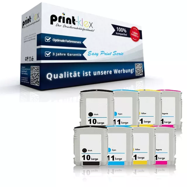 8x Premium Tintenpatronen für HP 10+11 Austausch Tinten XL Set -Easy Print Serie