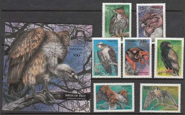 Stamps 1994 Tanzania Birds of Prey set of 7 plus mini sheet MUH, nice thematics