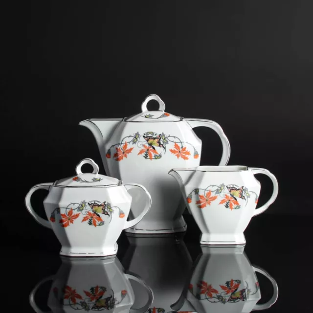 Coffee Tea Set 3 Pieces Art Deco Decor Epiag Czecho - Slowakia Butterfly Coffee Tea Set 3 Pieces Art Deco Decor Epiag Czecho - Slowakia Butterfly