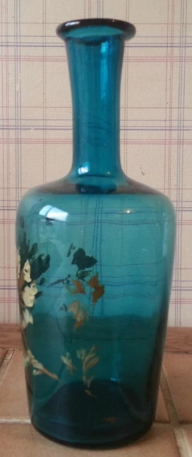 ANCIENNE CARAFE FLACON en VERRE BLEU TURQUOISE XIXème ART NOUVEAU - BLUE GLASS