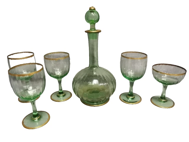 Ancienne Carafe Émaillée En Verre Soufflé – Dorure Vintage, 26,7 Cm