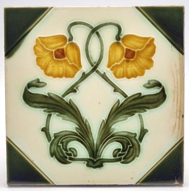 Antique Fireplace Tile Moulded Majolica New Birch Tile Co Ltd C1900